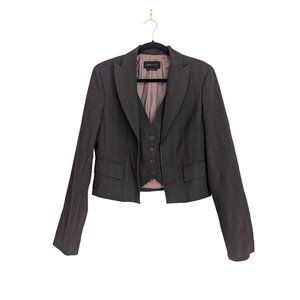 BCBG Max Azria Women's Cropped Pin Striped Blazer Brown Sz M